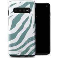 Selencia Vivid Tough Back Cover für das Samsung Galaxy S10 - Colorful Zebra Pine Blue