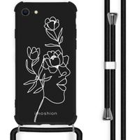 imoshion Design Hülle mit Band für das iPhone SE (2022 / 2020) / 8 / 7 - Woman Flower Black