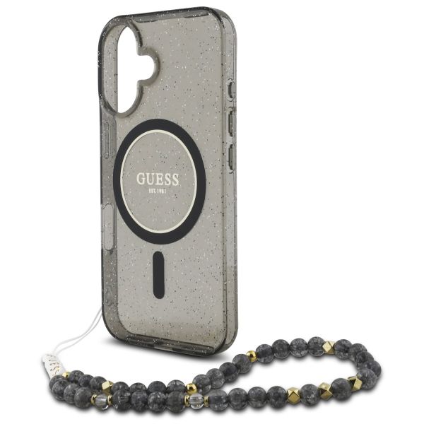 Guess MagSafe IML Glitter Case mit Beads Strap Apple iPhone 16 - Schwarz