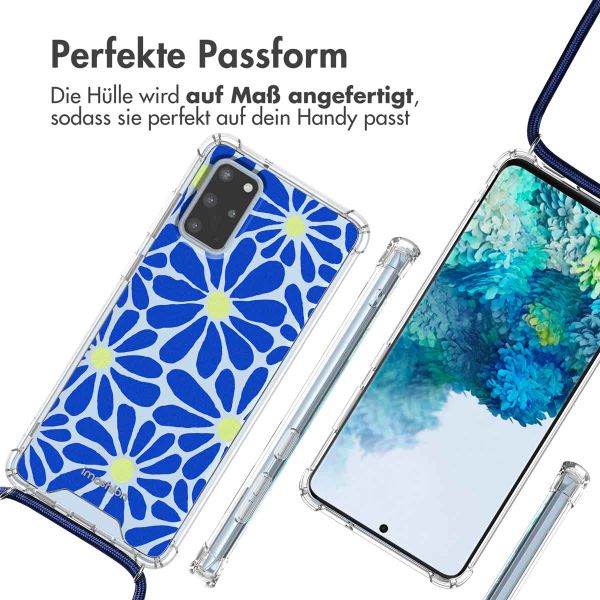imoshion Design Hülle mit Band Samsung Galaxy S20 Plus - Cobalt Blue Flowers Connect