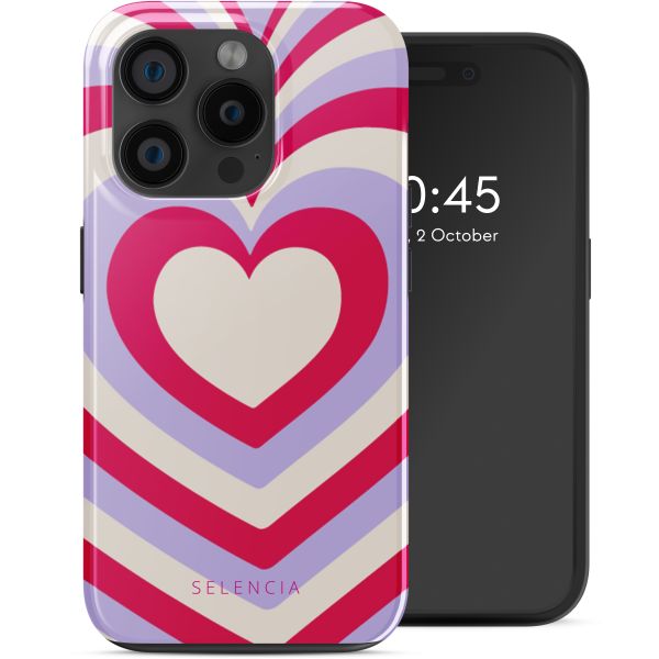 Selencia Vivid Tough Back Cover MagSafe für das iPhone 15 Pro - Double Hearts Rubine Red Lilac