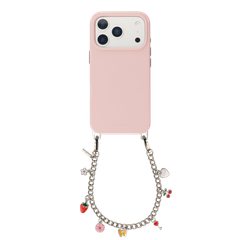 Selencia Rivièra MagSafe Backcover mit abnehmbaren Haken für das Apple iPhone 17 Pro Max - Sorbet Pink + Chain Charm - Silver