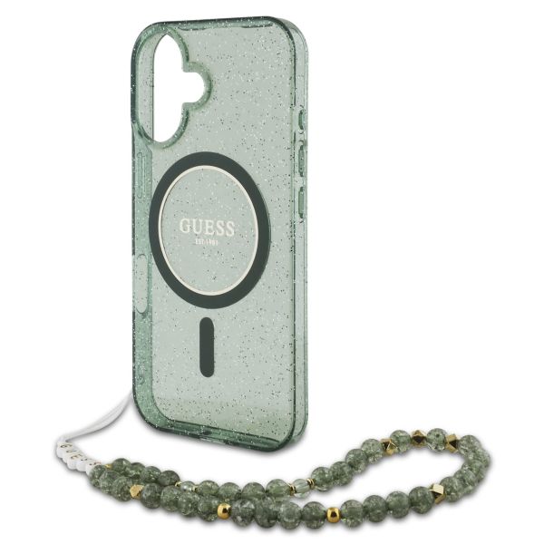 Guess MagSafe IML Glitter Case mit Beads Strap Apple iPhone 16 Pro Max - Green