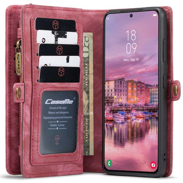 CaseMe Luxuriöse 2-in-1-Portemonnaie-Klapphülle Leder für das Samsung Galaxy S22 - Rot