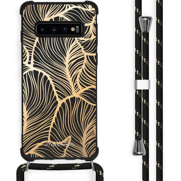 imoshion Design Hülle mit Band für das Samsung Galaxy S10 Plus - Golden Leaves