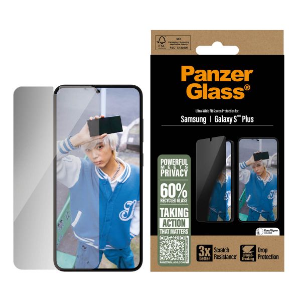 PanzerGlass Ultra Wide Fit Antibakterieller Screen Protector mit Sichtschutz inkl. Applikator für das Samsung Galaxy S25 Plus