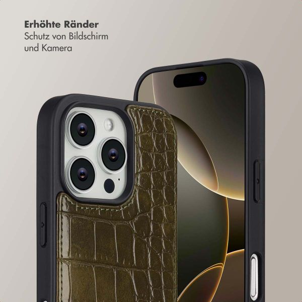 Selencia Nova Croco HandyHülle mit Kordel und Kartenhalter Apple iPhone 16 Pro - Dark Olive