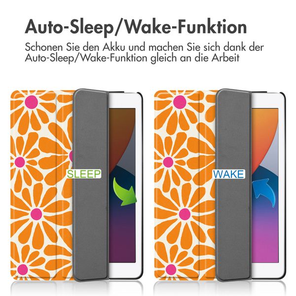 imoshion Design Trifold Klaphülle Apple iPad 9 (2021) 10.2 Zoll / iPad 8 (2020) 10.2 Zoll / iPad 7 (2019) 10.2 Zoll - Orange Flower Connect