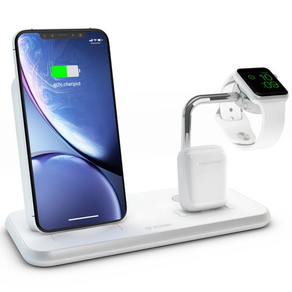 Zens Aluminium Dual Wireless Charger + Dock + Watch - 4-in-1 Kabelloses Ladegerät - 10 Watt - Weiß