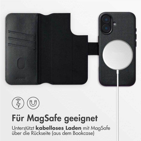 Accezz 2-in-1 Klapphülle aus Leder mit MagSafe für das Apple iPhone 16 - Onyx Black