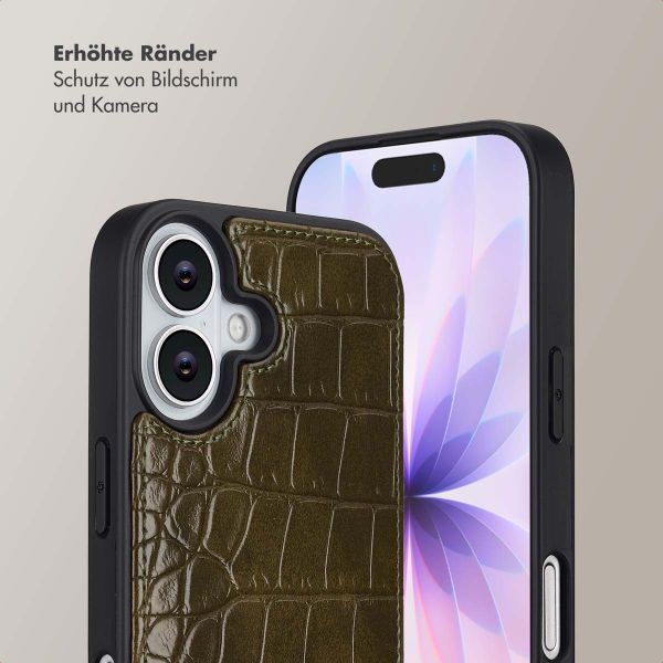 Selencia Nova Croco HandyHülle mit Kordel und Kartenhalter Apple iPhone 17 - Dark Olive