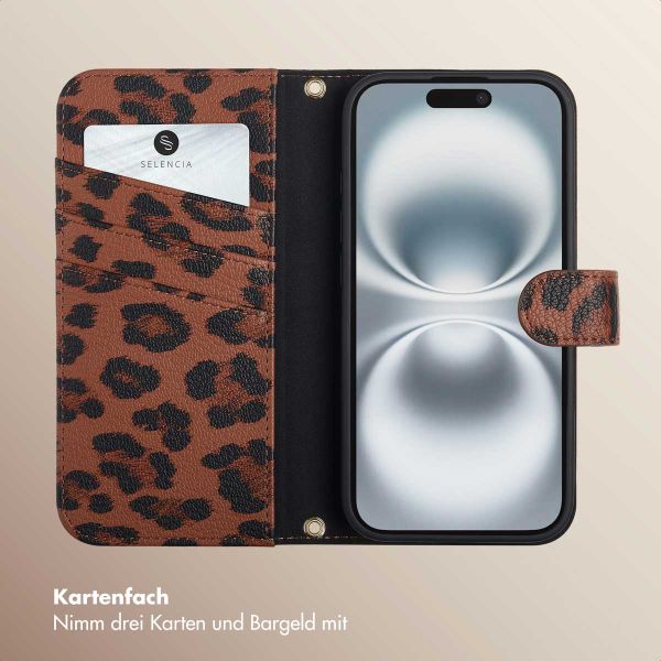 Selencia Sabi Klapphülle mit Leopardenmuster Apple iPhone 16 - Mocha Brown