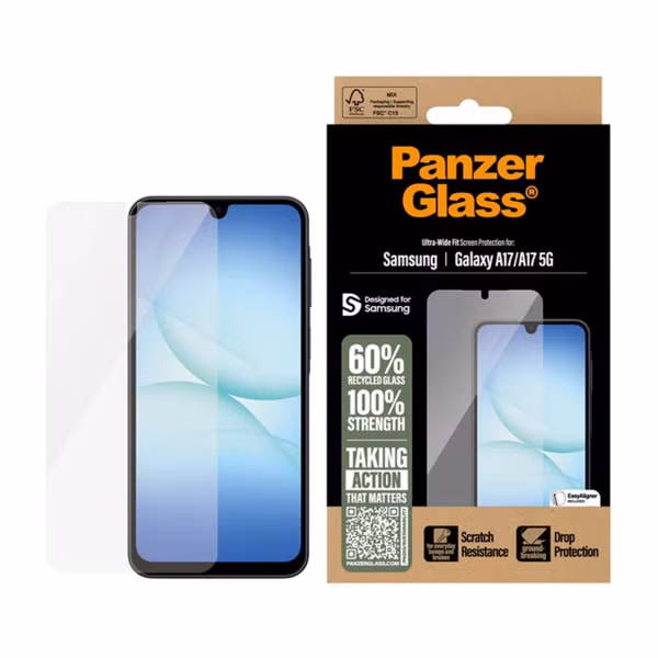 PanzerGlass Ultra-Wide Fit Antibakterieller Displayschutz mit Applikator Samsung Galaxy A17 (5G)