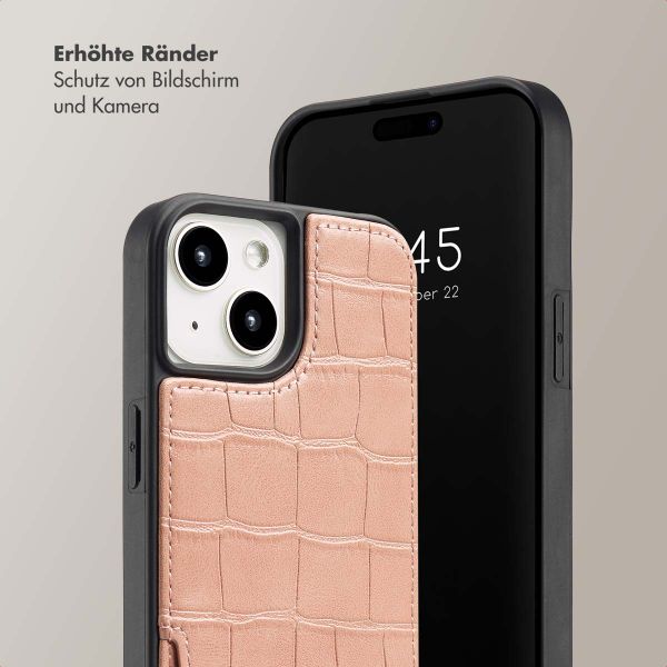 Selencia Nova Croco Back Cover mit Band und Kartenfach für das iPhone 15 - Old Pink