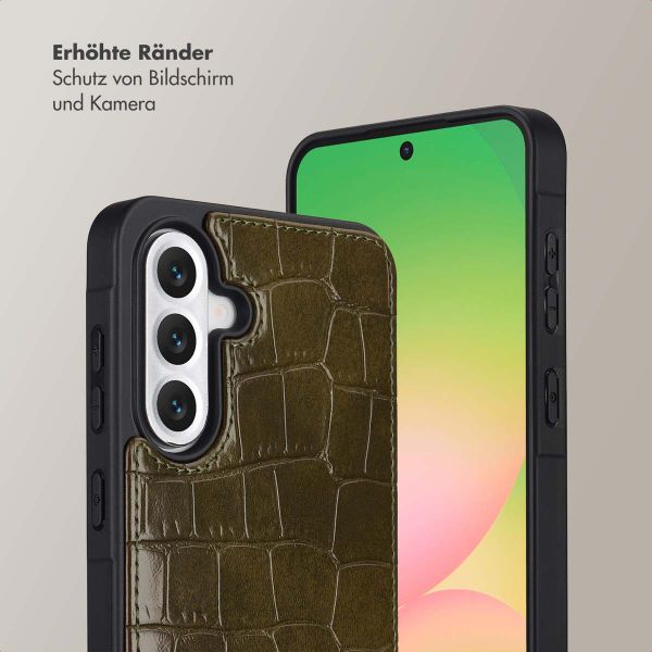 Selencia Nova Croco HandyHülle mit Kordel und Kartenhalter Samsung Galaxy A56 - Dark Olive
