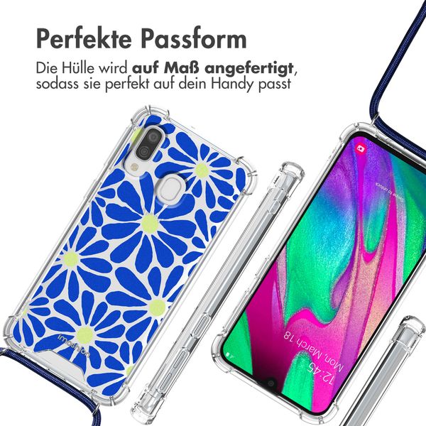 imoshion Design Hülle mit Band Samsung Galaxy A40 - Cobalt Blue Flowers Connect