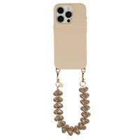 Selencia Rivièra MagSafe Backcover mit abnehmbaren Haken für das Apple iPhone 15 Pro - Milky Latte + Lova Handykette - Mocha Brown