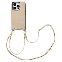 Selencia Nova Croco Handyhülle mit Kordel und Kartenhalter Apple iPhone 16 Pro - Beige