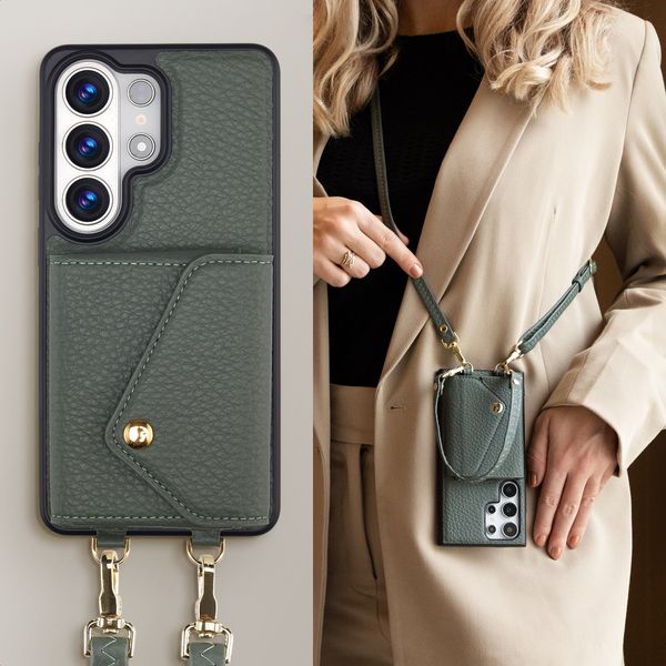 Selencia Sera HandyHülle mit Kordel und Umschlag-Kartenhalter Samsung Galaxy S26 Ultra - Sage Green