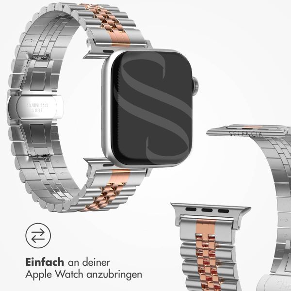 Selencia Jubilee-Edelstahlarmband für Apple Watch Series 1 t/m 9 / SE (38/40/41 mm) | Series 10 / 11 (42 mm) - Zilver & Rosé Goud / Silver & Rose Gold