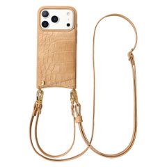 Selencia Nova Croco HandyHülle mit Kordel und Kartenhalter Apple iPhone 17 Pro - Toasted Almond