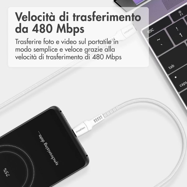 imoshion ﻿Lightning- auf USB-C-Kabel – nicht MFi-zertifiziert – Geflochtenes Gewebe – 1 m – Weiß