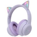 imoshion Kids LED Light Cat Ear Bluetooth-Kopfhörer - Kinderkopfhörer - Kabelloser Kopfhörer + AUX-Kabel - Lavender Lilac