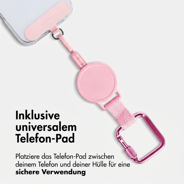 imoshion Ausziehbares Kabel mit Karabinerhaken und Telefon-Pad - Anti-Diebstahl-Telefonband - Rosa