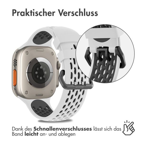 imoshion Silikonsportarmband Buckle für das Apple Watch Series 1 bis 11 / SE / Ultra (44/45/46/49 mm) - Weiß / Schwarz