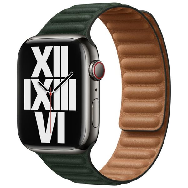 Apple Leather Link für die Apple Watch Series 1 bis 9 / SE (38/40/41 mm) | Series 10 (42 mm) - Größe S/M - Sequoia Green