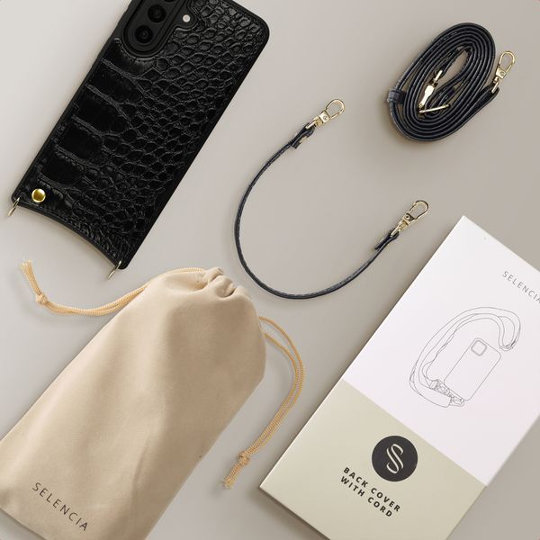 Selencia Nova Croco HandyHülle mit Kordel und Kartenhalter Samsung Galaxy A57 (5G) - Schwarz