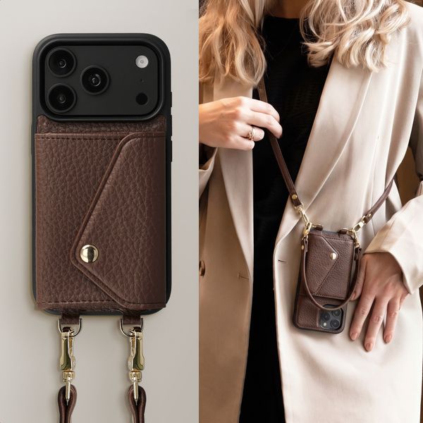 Selencia Sera HandyHülle mit Kordel und Umschlag-Kartenhalter Apple iPhone 18 Pro / 17 Pro - Chocolate Brown