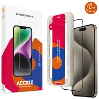 Accezz Dreifach starke Full Cover Schutzfolie mit Applikator für das iPhone 15 Pro - Transparent