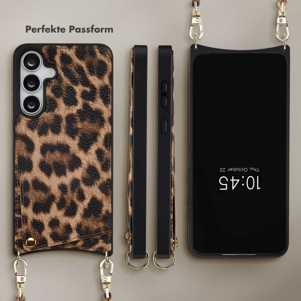 Selencia Nova HandyHülle mit Kordel und Kartenhalter Samsung Galaxy S25 FE - Leopard