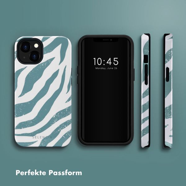 Selencia Vivid Tough Back Cover für das iPhone 13 - Colorful Zebra Pine Blue