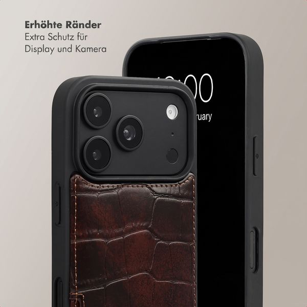 Selencia Nova Croco HandyHülle mit Kordel und Kartenhalter Apple iPhone 18 Pro Max / 17 Pro Max - Choco Brown