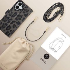 Selencia Sabi Klapphülle mit Leopardenmuster Apple iPhone 16 - Midnight Black