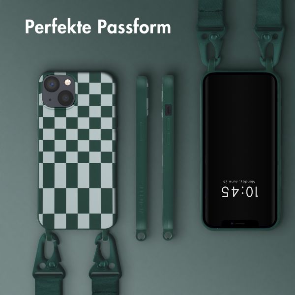 Selencia Silikonhülle design mit abnehmbarem Band für das iPhone 13 - Irregular Check Green