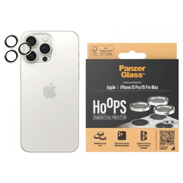 PanzerGlass Kameraprotektor Hoops Optic Rings für das Apple iPhone 15 Pro / 15 Pro Max - White Metal