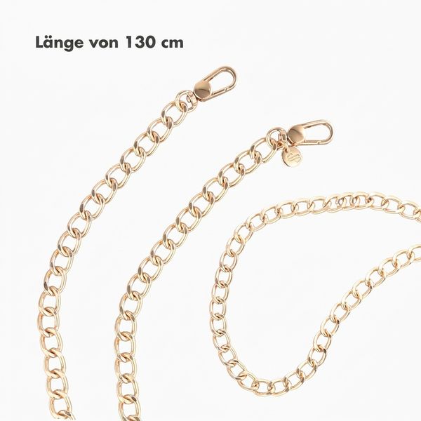 Selencia Rivièra MagSafe Backcover mit abnehmbaren Haken für das Apple iPhone 16 Pro Max - Powder Blue + Bold Chain (130 cm) - Gold