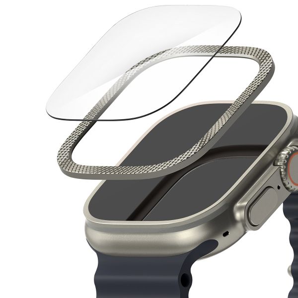 Ringke Bezel Styling + Displayschutz für die Apple Watch Ultra (2) - 49 mm - Knurling Titanium