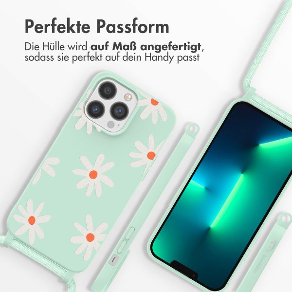 imoshion Silikonhülle design mit Band für das iPhone 13 Pro - Green Flower Distance