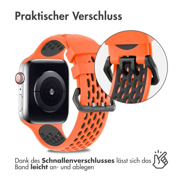 imoshion Silikonsportarmband Buckle für das Apple Watch Series 1 bis 9 / SE (38/40/41 mm) | Series 10 / 11 (42 mm) - Orange / Schwarz