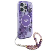 Guess MagSafe IML Flowers Case mit Beads Strap für das iPhone 15 Pro Max - Purple