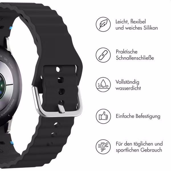 imoshion Wave Silikonarmband für das  Samsung Galaxy Watch 4 / 5 / 6 / 7 / FE (20 mm) - Schwarz
