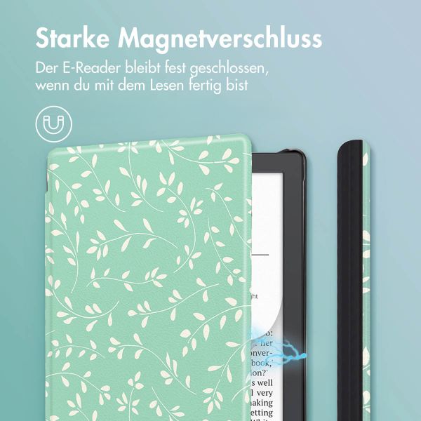 imoshion Design Slim Hard Case Klapphülle Pocketbook Verse Lite - Smoke Green Flowers