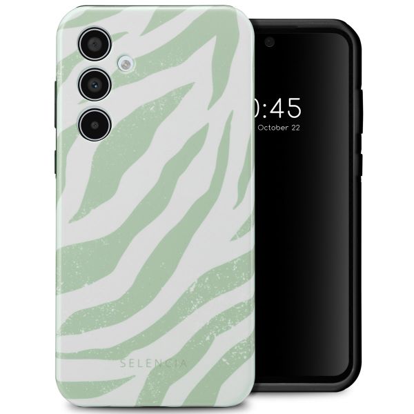 Selencia Vivid Tough Back Cover für das Samsung Galaxy A35 - Colorful Zebra Sage Green