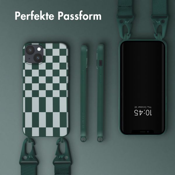 Selencia SilikonHülle design mit abnehmbarem Band Apple iPhone 14 Plus - Irregular Check Green