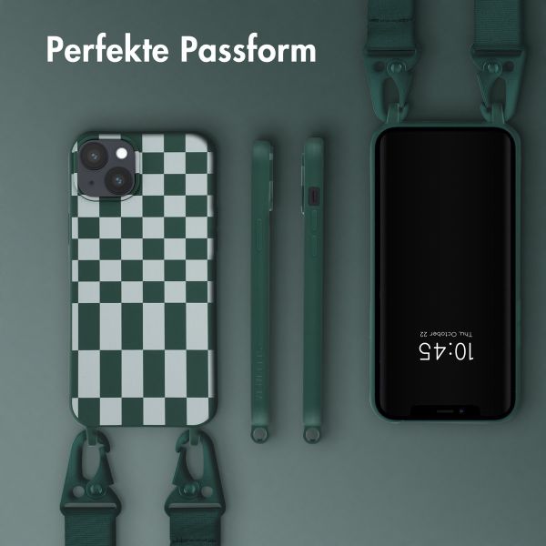 Selencia Silikonhülle design mit abnehmbarem Band für das iPhone 14 Plus - Irregular Check Green