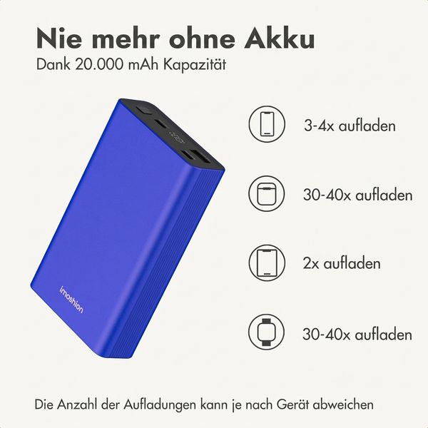 imoshion Ultra Series Aluminium Powerbank 20.000 mAh - Schnellladen bis 33W - Cobalt Blue